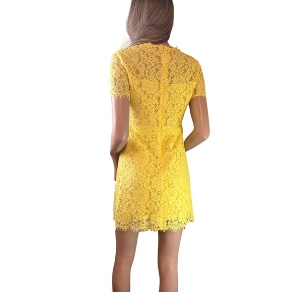 Muse Dress Yellow All-Over Floral Lace Yellow Tule Eyelash Trim Made Italy NWOT - Picture 6 of 16